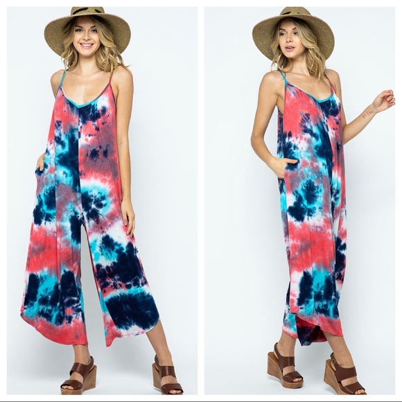 CHIC TIE DYE PRINT CAMI JUMPSUIT WITH SIDE POCKETS - Picture 3 of 7